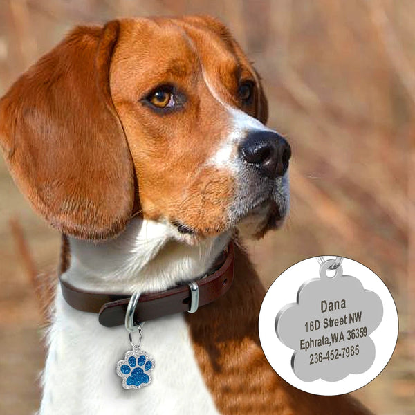 Load image into Gallery viewer, Glitter Paw Rhinestone Pet Tag - Personalised Engraving