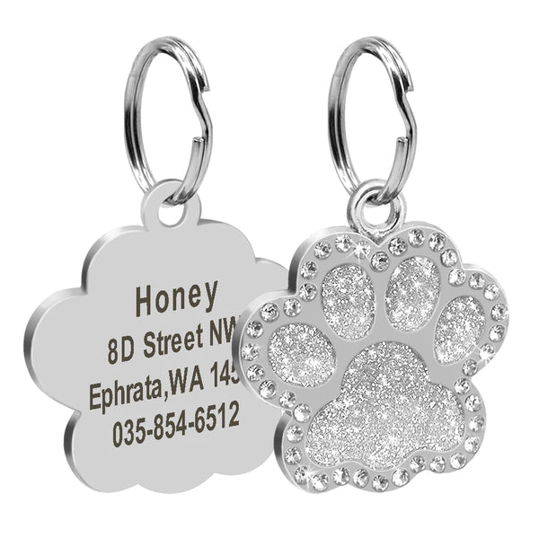 Load image into Gallery viewer, Glitter Paw Rhinestone Pet Tag - Personalised Engraving