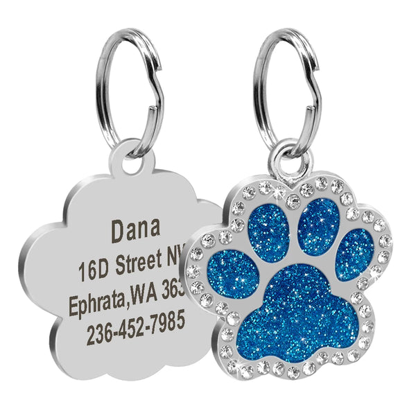 Load image into Gallery viewer, Glitter Paw Rhinestone Pet Tag - Personalised Engraving