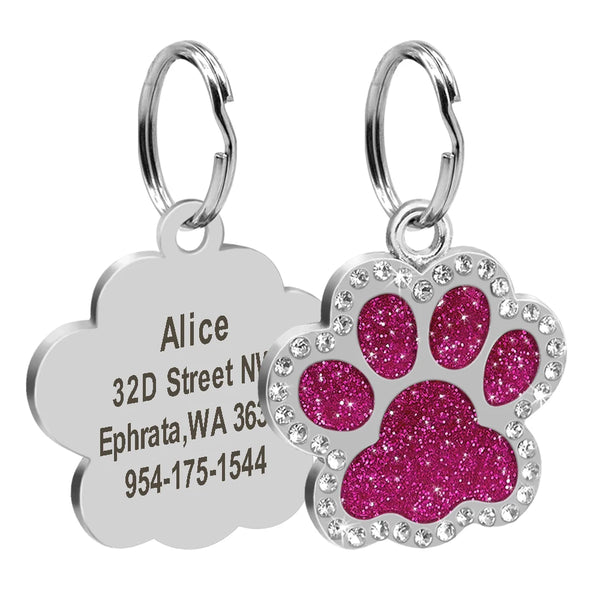 Load image into Gallery viewer, Glitter Paw Rhinestone Pet Tag - Personalised Engraving