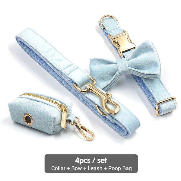 Load image into Gallery viewer, Luxury Velvet Crush Pale Blue - Leash, Poop Bag Holder & Personalised Collar
