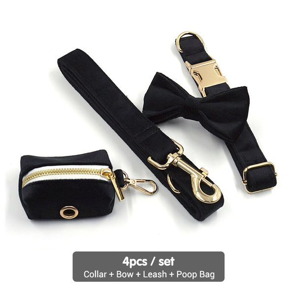 Load image into Gallery viewer, Luxury Velvet Crush Black - Leash, Poop Bag Holder & Personalised Collar
