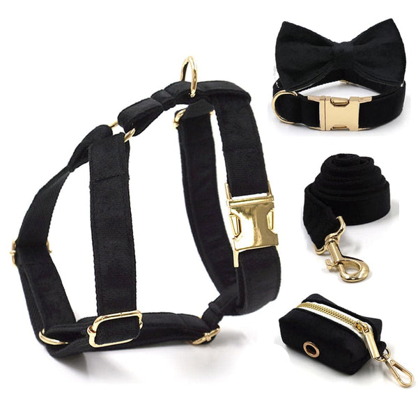 Load image into Gallery viewer, Luxury Velvet Crush Black - Leash, Poop Bag Holder & Personalised Collar