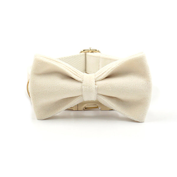 Load image into Gallery viewer, Luxury Velvet Crush Cream - Leash, Poop Bag Holder & Personalised Collar