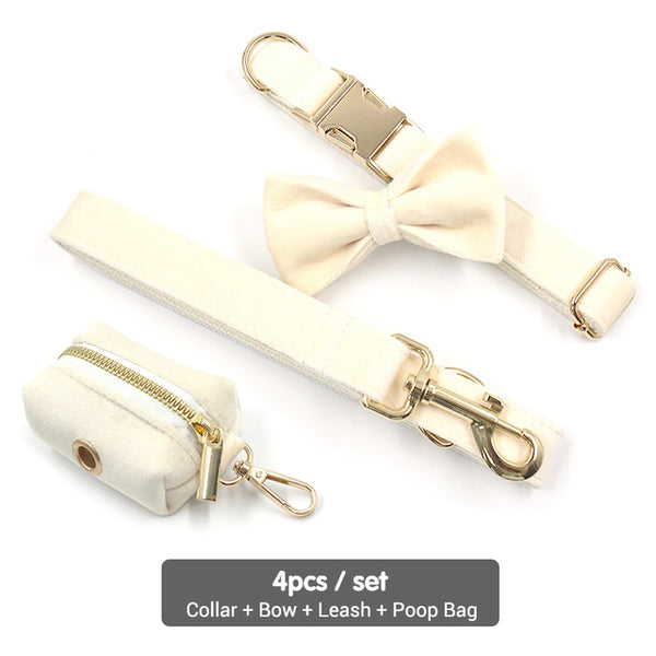 Load image into Gallery viewer, Luxury Velvet Crush Cream - Leash, Poop Bag Holder & Personalised Collar