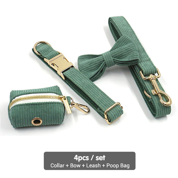 Load image into Gallery viewer, Corduroy Crush Olive - Leash, Poop Bag Holder & Personalised Collar