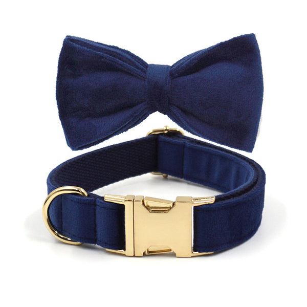 Load image into Gallery viewer, Luxury Velvet Crush Navy - Leash, Poop Bag Holder & Personalised Collar