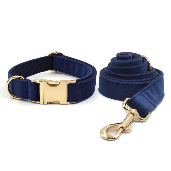 Load image into Gallery viewer, Luxury Velvet Crush Navy - Leash, Poop Bag Holder & Personalised Collar