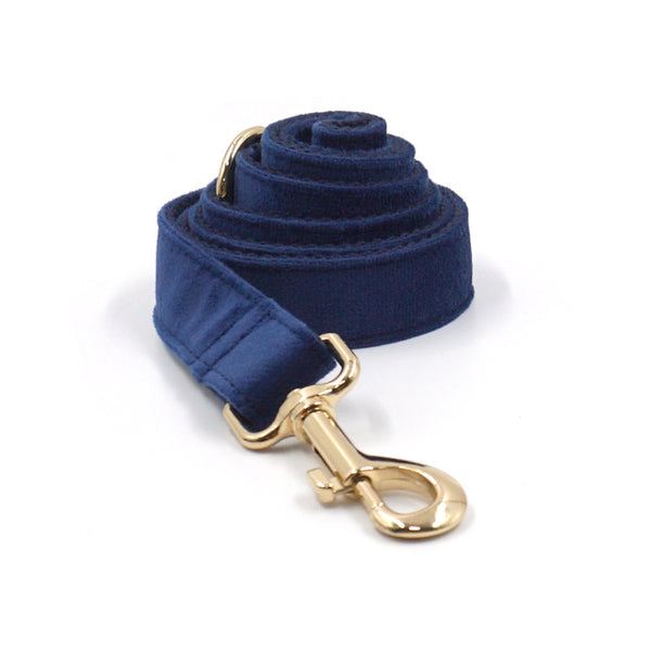 Load image into Gallery viewer, Luxury Velvet Crush Navy - Leash, Poop Bag Holder & Personalised Collar