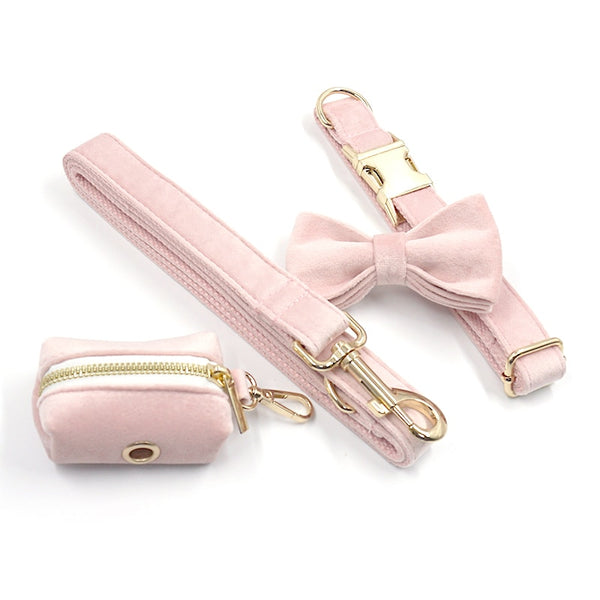 Load image into Gallery viewer, Luxury Velvet Crush Pale Pink - Leash, Poop Bag Holder & Personalised Collar