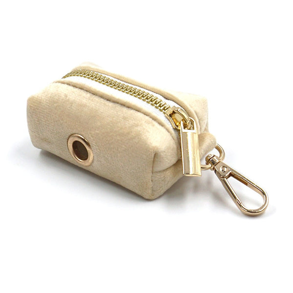 Load image into Gallery viewer, Luxury Velvet Crush Beige - Leash, Poop Bag Holder & Personalised Collar