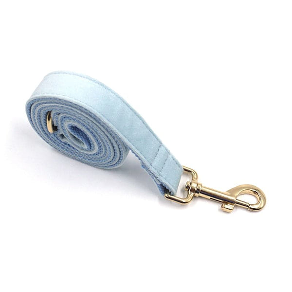 Load image into Gallery viewer, Luxury Velvet Crush Pale Blue - Leash, Poop Bag Holder & Personalised Collar