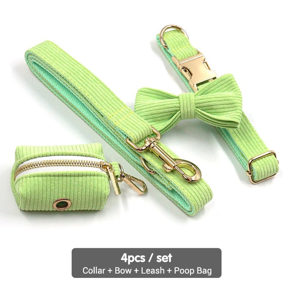 Load image into Gallery viewer, Corduroy Crush Lime - Leash, Poop Bag Holder & Personalised Collar