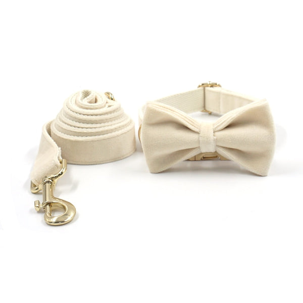 Load image into Gallery viewer, Luxury Velvet Crush Cream - Leash, Poop Bag Holder & Personalised Collar