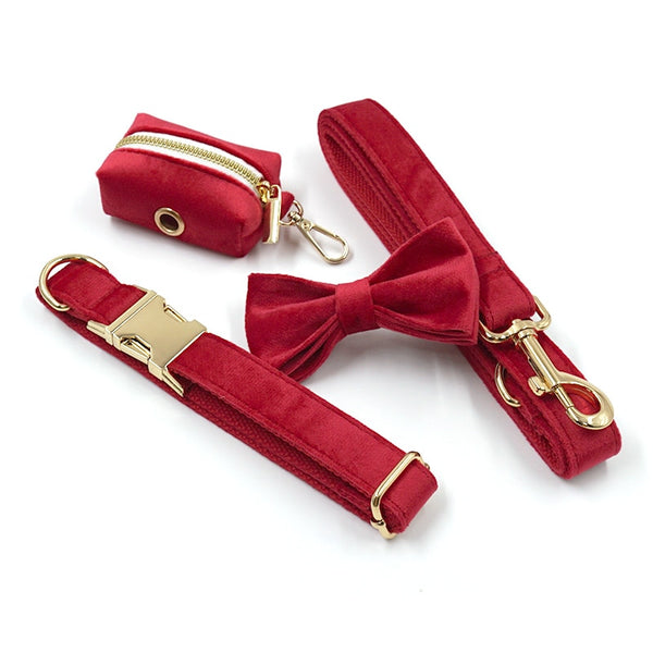 Load image into Gallery viewer, Luxury Velvet Crush Red - Leash, Poop Bag Holder & Personalised Collar