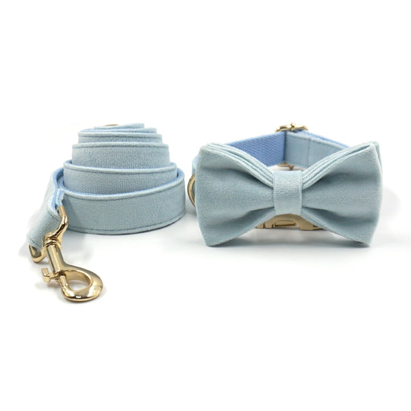 Load image into Gallery viewer, Luxury Velvet Crush Pale Blue - Leash, Poop Bag Holder & Personalised Collar