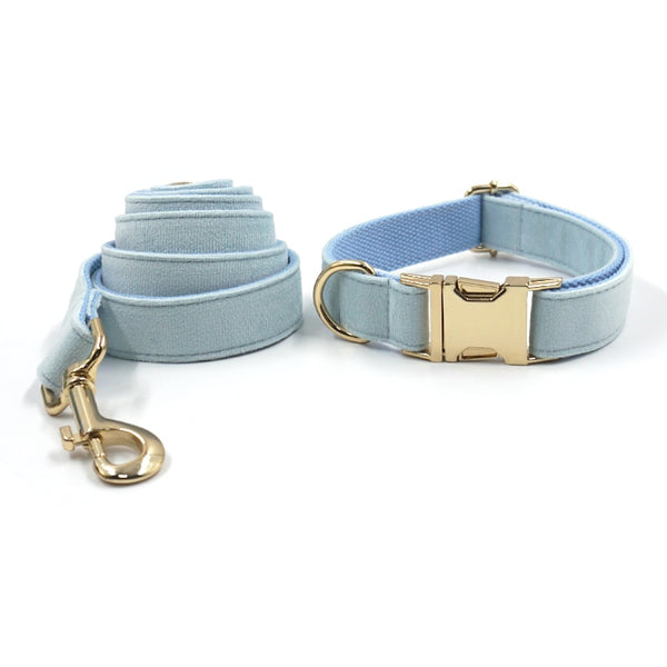 Load image into Gallery viewer, Luxury Velvet Crush Pale Blue - Leash, Poop Bag Holder & Personalised Collar