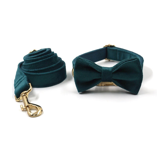 Load image into Gallery viewer, Luxury Velvet Crush Emerald - Leash, Poop Bag Holder & Personalised Collar