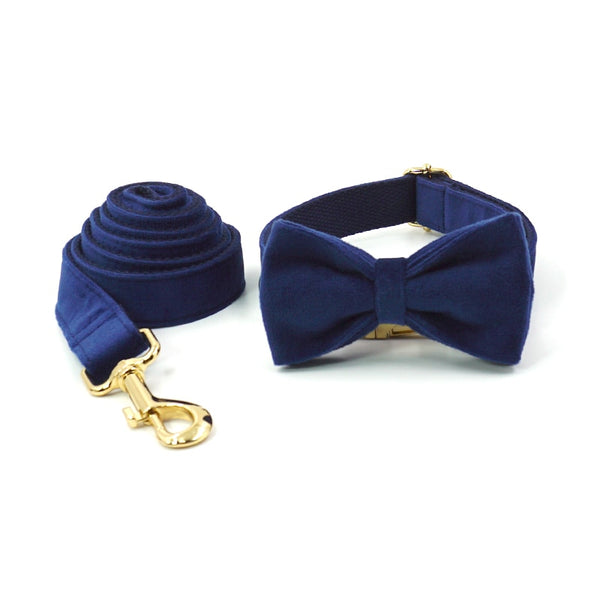 Load image into Gallery viewer, Luxury Velvet Crush Navy - Leash, Poop Bag Holder & Personalised Collar