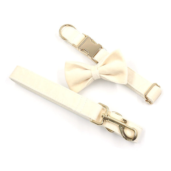 Load image into Gallery viewer, Luxury Velvet Crush Cream - Leash, Poop Bag Holder & Personalised Collar