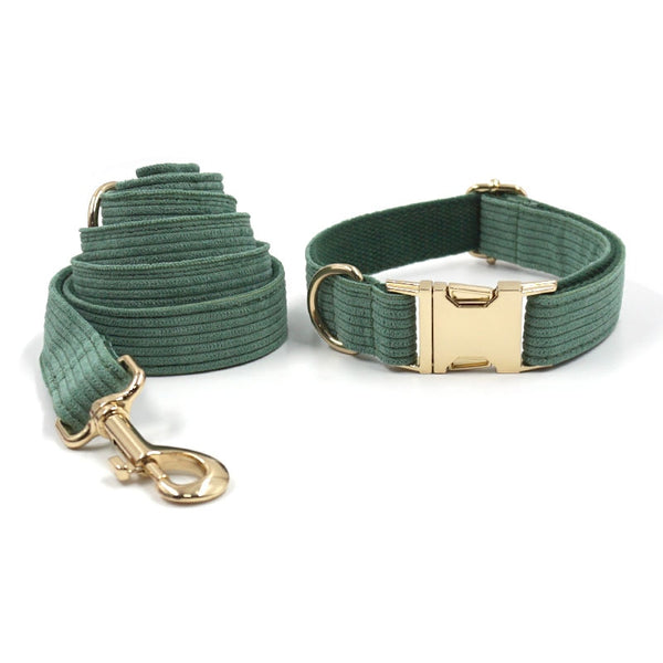 Load image into Gallery viewer, Corduroy Crush Olive - Leash, Poop Bag Holder & Personalised Collar