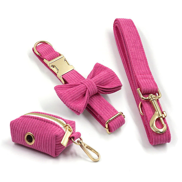Load image into Gallery viewer, Corduroy Crush Rose - Leash, Poop Bag Holder & Personalised Collar