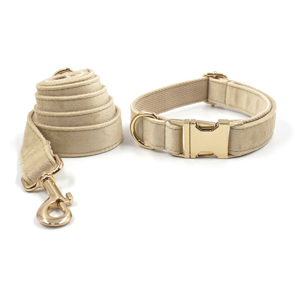 Load image into Gallery viewer, Luxury Velvet Crush Beige - Leash, Poop Bag Holder & Personalised Collar