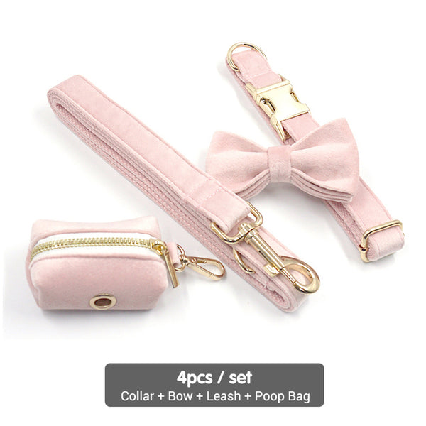 Load image into Gallery viewer, Luxury Velvet Crush Pale Pink - Leash, Poop Bag Holder & Personalised Collar