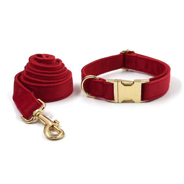 Load image into Gallery viewer, Luxury Velvet Crush Red - Leash, Poop Bag Holder & Personalised Collar