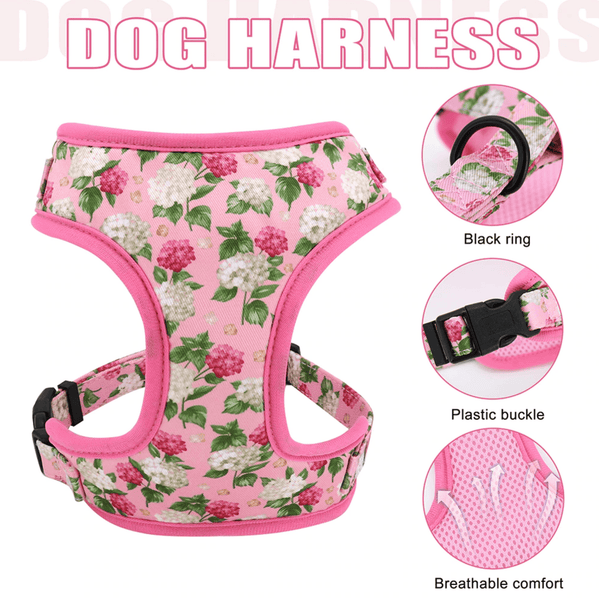 Load image into Gallery viewer, floral dog personalised collar and harness and leash set pink