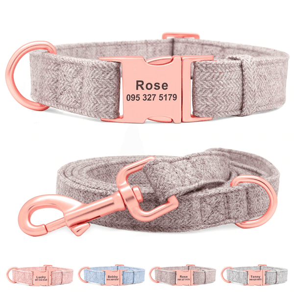 Load image into Gallery viewer, personalised dog collar and leash set with rose gold buckle