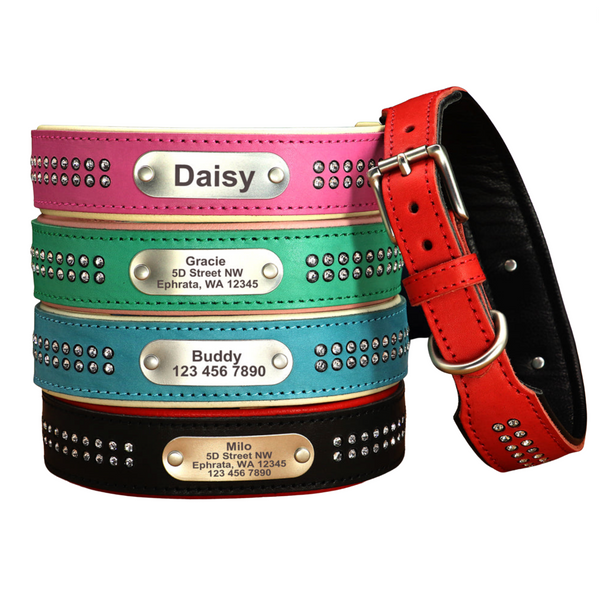 Load image into Gallery viewer, Sparkle Diamond Leather - Personalised Collar