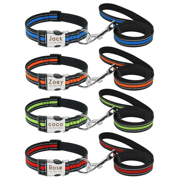 Load image into Gallery viewer, Personalised dog collar with engraving and matching leash set