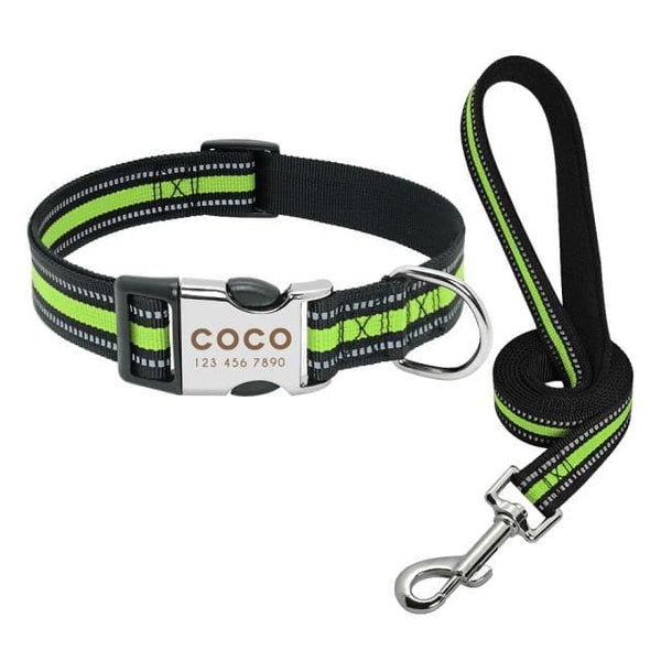 Load image into Gallery viewer, Personalised dog collar with engraving and matching leash set