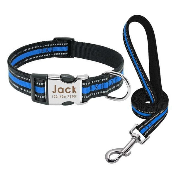 Load image into Gallery viewer, Personalised dog collar with engraving and matching leash set