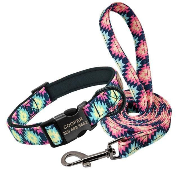 Load image into Gallery viewer, personalised dog collar and leash set engraved with name and phone number