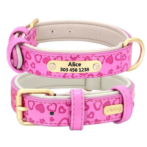 Load image into Gallery viewer, personalised pet collar with engraving pink with hearts