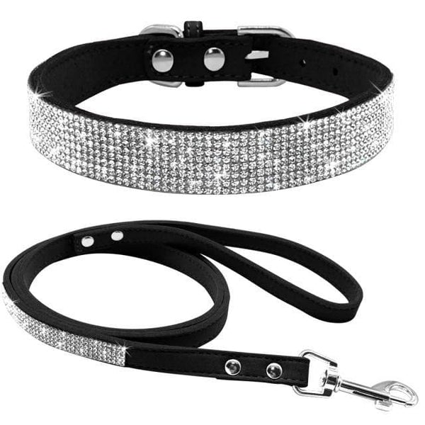 Load image into Gallery viewer, Rhinestone sparkly dog collar and leash set black