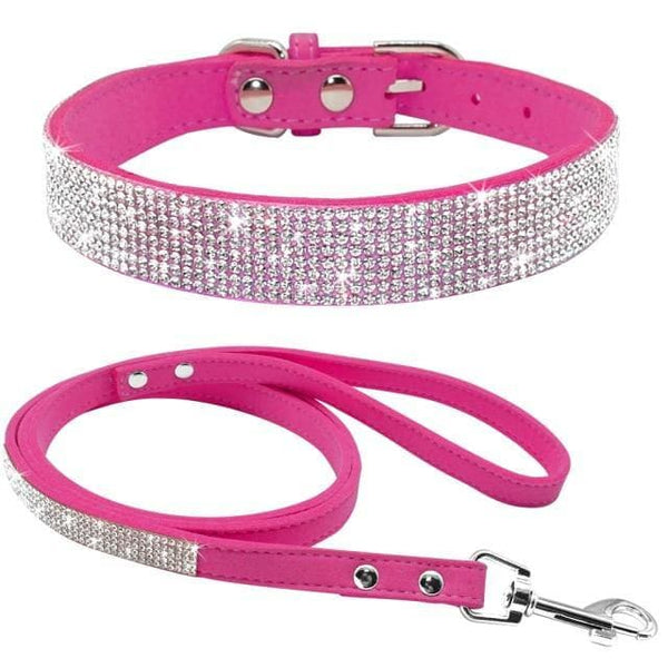 Load image into Gallery viewer, Rhinestone sparkly dog collar and leash set pink