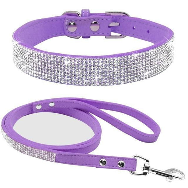 Load image into Gallery viewer, Rhinestone sparkly dog collar and leash set purple