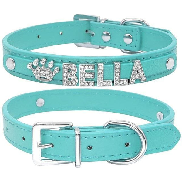 Load image into Gallery viewer, Bling rhinestone charm personalised collar aqua