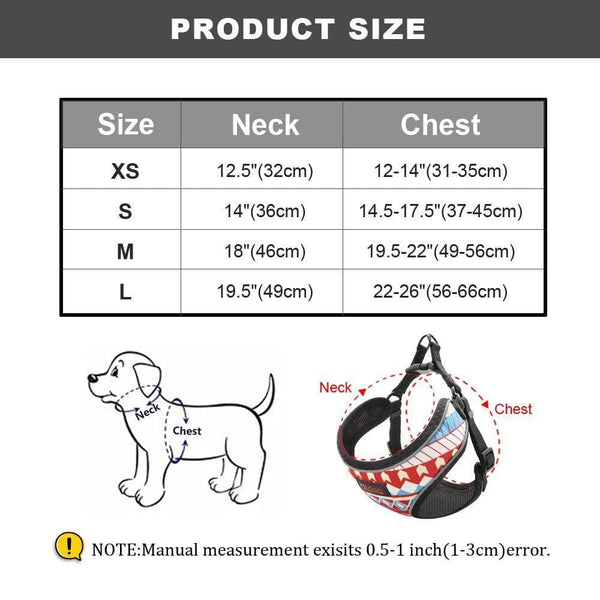 Load image into Gallery viewer, Geometric adjustable pet harness size guide