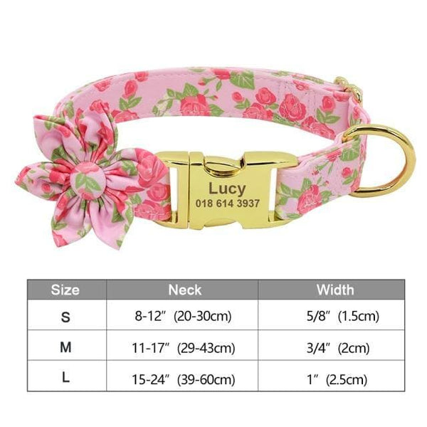 Load image into Gallery viewer, Personalised dog collar floral engraved name and phone number