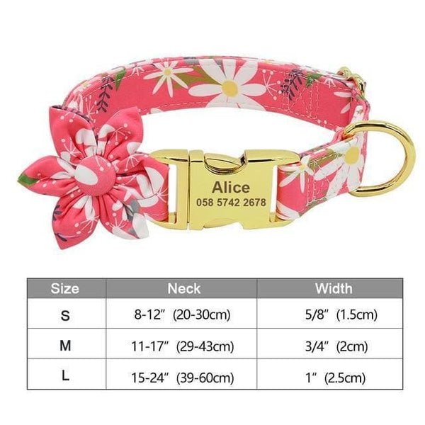 Load image into Gallery viewer, Personalised dog collar floral engraved name and phone number