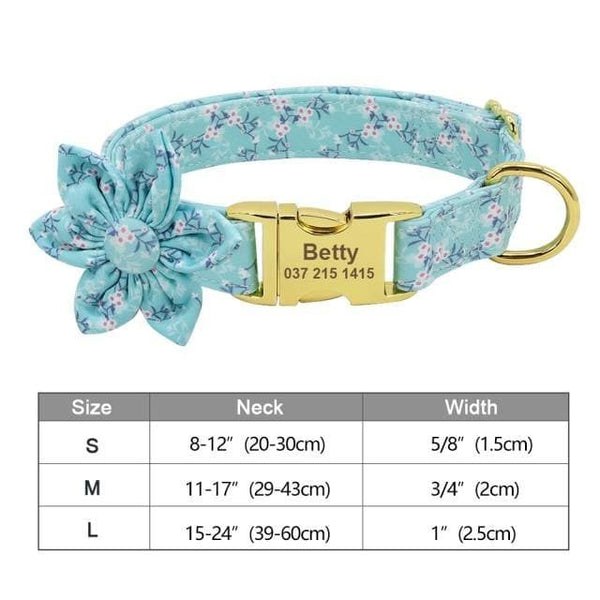 Load image into Gallery viewer, Personalised dog collar floral engraved name and phone number