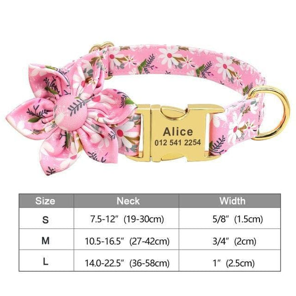 Load image into Gallery viewer, Personalised dog collar floral engraved name and phone number