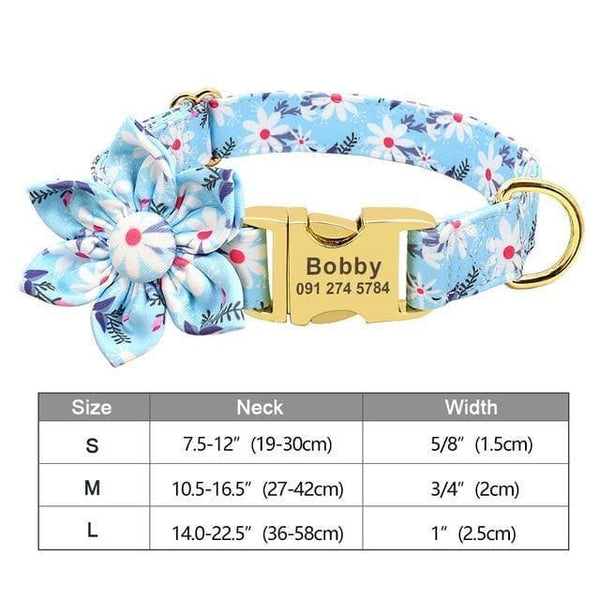 Load image into Gallery viewer, Personalised dog collar floral engraved name and phone number