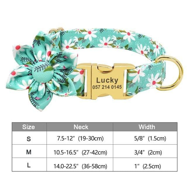 Load image into Gallery viewer, Personalised dog collar floral engraved name and phone number