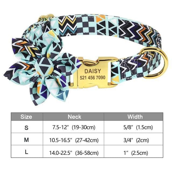 Load image into Gallery viewer, Personalised dog collar floral engraved name and phone number