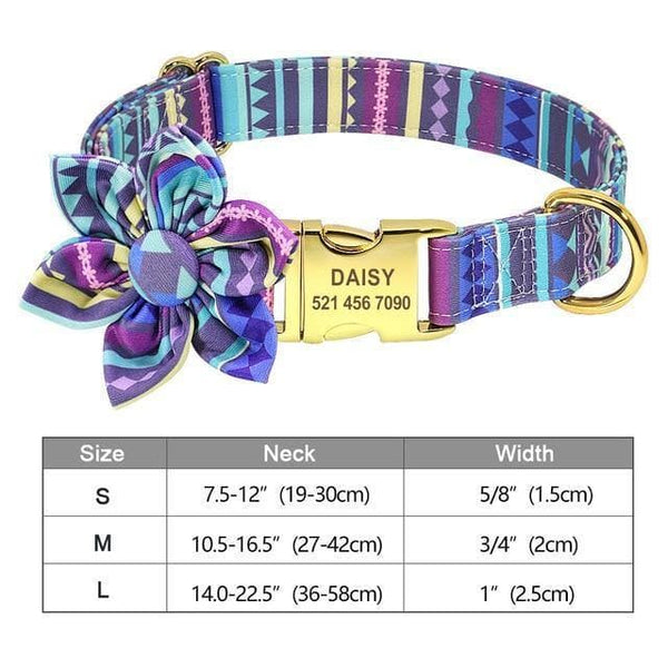 Load image into Gallery viewer, Personalised dog collar floral engraved name and phone number